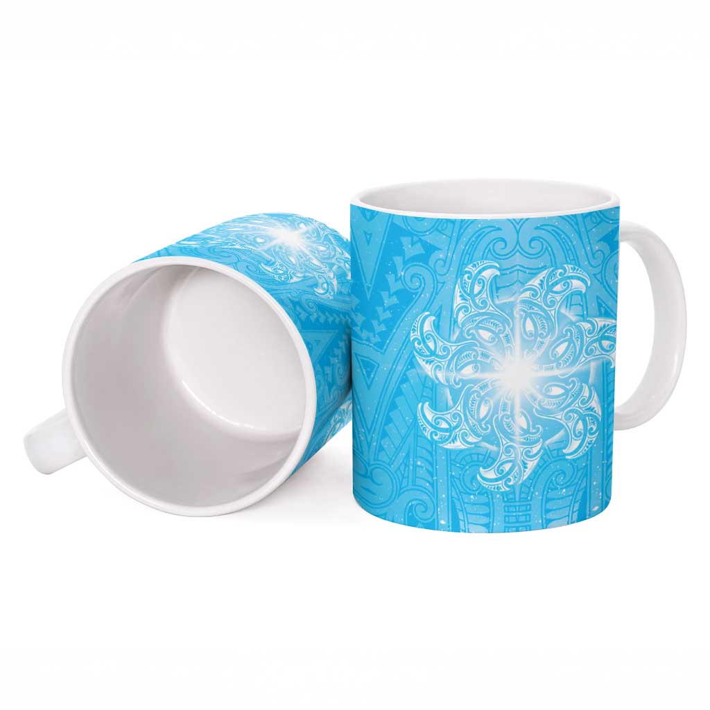 New Zealand Matariki Waiti Ceramic Mug Maori Moko Cyan Galaxy LT05 - Polynesian Pride