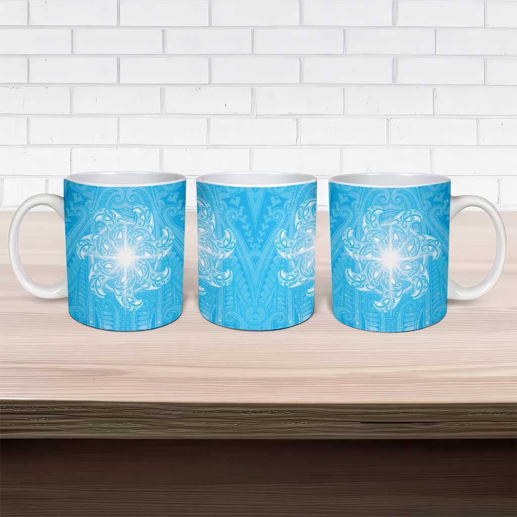 New Zealand Matariki Waiti Ceramic Mug Maori Moko Cyan Galaxy LT05 - Polynesian Pride