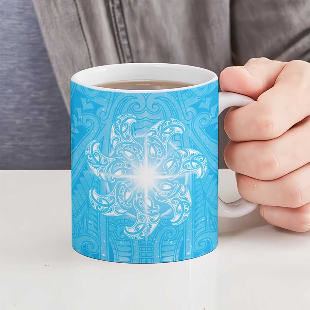 New Zealand Matariki Waiti Ceramic Mug Maori Moko Cyan Galaxy LT05 - Polynesian Pride