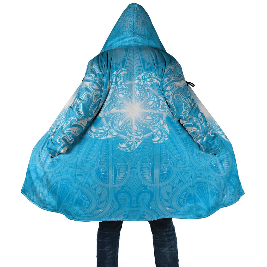 New Zealand Matariki Waiti Cloak Maori Moko Cyan Galaxy LT05 Unisex Cyan - Polynesian Pride