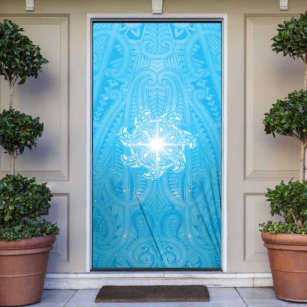 New Zealand Matariki Waiti Door Cover Maori Moko Cyan Galaxy
