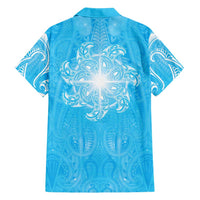 New Zealand Matariki Waiti Family Matching Long Sleeve Bodycon Dress and Hawaiian Shirt Maori Moko Cyan Galaxy