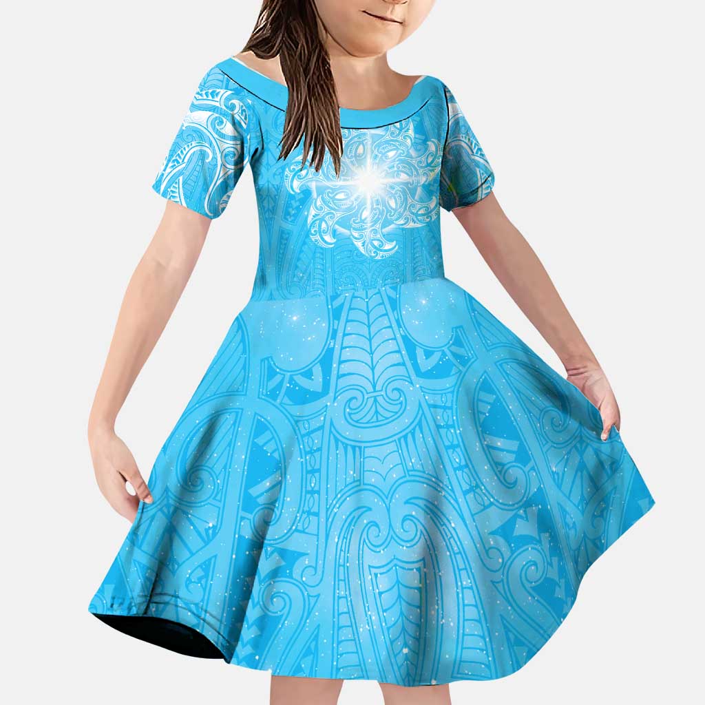 New Zealand Matariki Waiti Family Matching Mermaid Dress and Hawaiian Shirt Maori Moko Cyan Galaxy