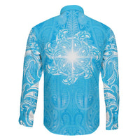 New Zealand Matariki Waiti Family Matching Off The Shoulder Long Sleeve Dress and Hawaiian Shirt Maori Moko Cyan Galaxy