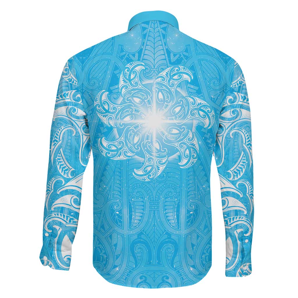New Zealand Matariki Waiti Family Matching Off Shoulder Short Dress and Hawaiian Shirt Maori Moko Cyan Galaxy