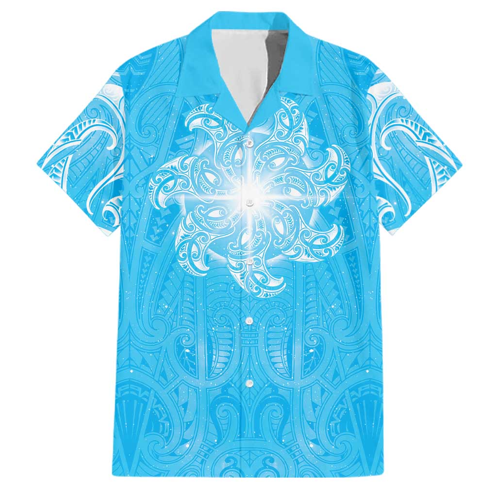 New Zealand Matariki Waiti Family Matching Short Sleeve Bodycon Dress and Hawaiian Shirt Maori Moko Cyan Galaxy