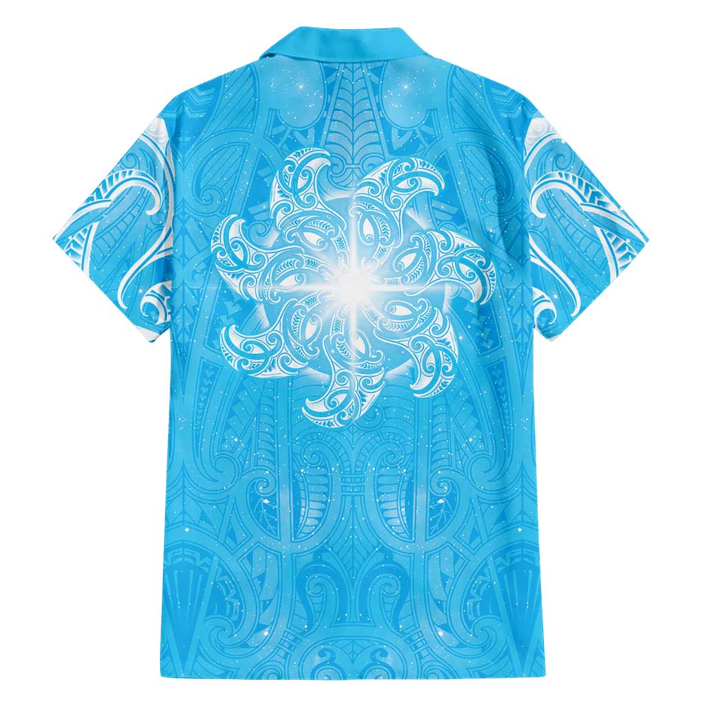 New Zealand Matariki Waiti Family Matching Tank Maxi Dress and Hawaiian Shirt Maori Moko Cyan Galaxy