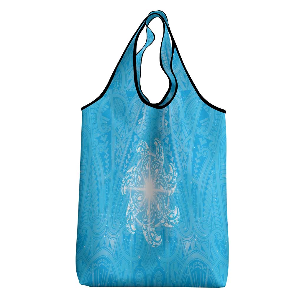 New Zealand Matariki Waiti Grocery Bag Maori Moko Cyan Galaxy LT05 - Polynesian Pride