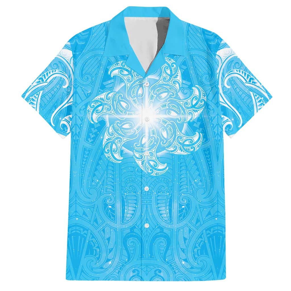 New Zealand Matariki Waiti Hawaiian Shirt Maori Moko Cyan Galaxy