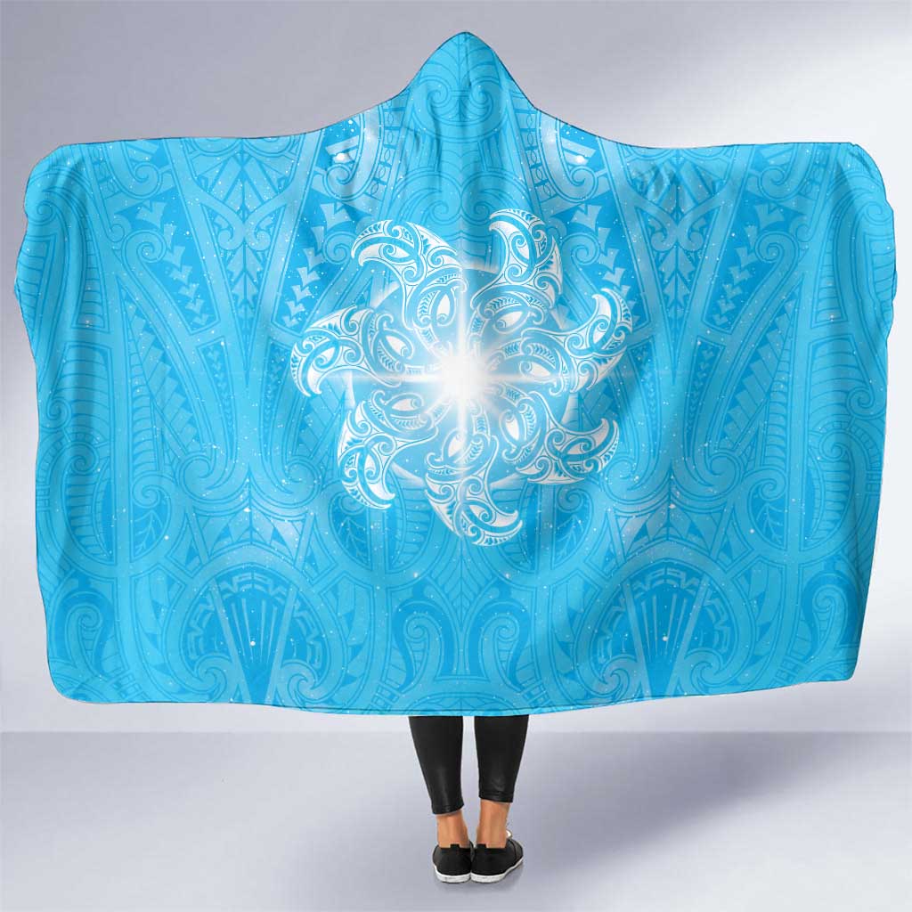 New Zealand Matariki Waiti Hooded Blanket Maori Moko Cyan Galaxy LT05 One Size Cyan - Polynesian Pride