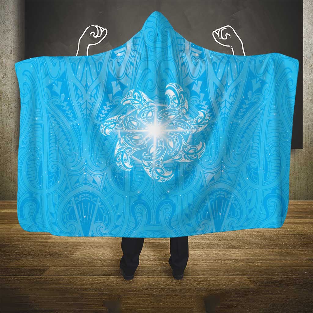 New Zealand Matariki Waiti Hooded Blanket Maori Moko Cyan Galaxy LT05 - Polynesian Pride