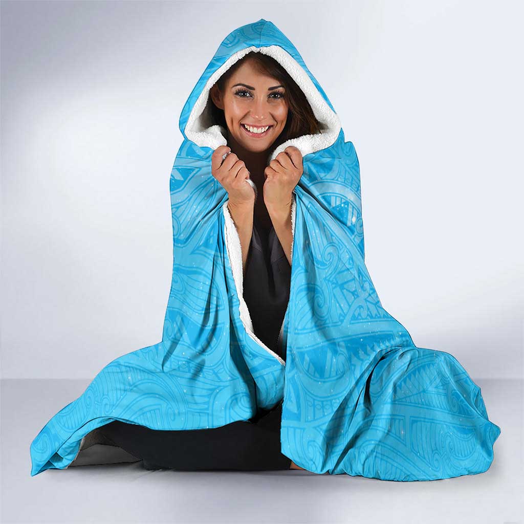 New Zealand Matariki Waiti Hooded Blanket Maori Moko Cyan Galaxy LT05 - Polynesian Pride