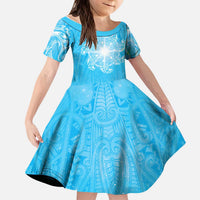 New Zealand Matariki Waiti Kid Short Sleeve Dress Maori Moko Cyan Galaxy LT05 KID Cyan - Polynesian Pride