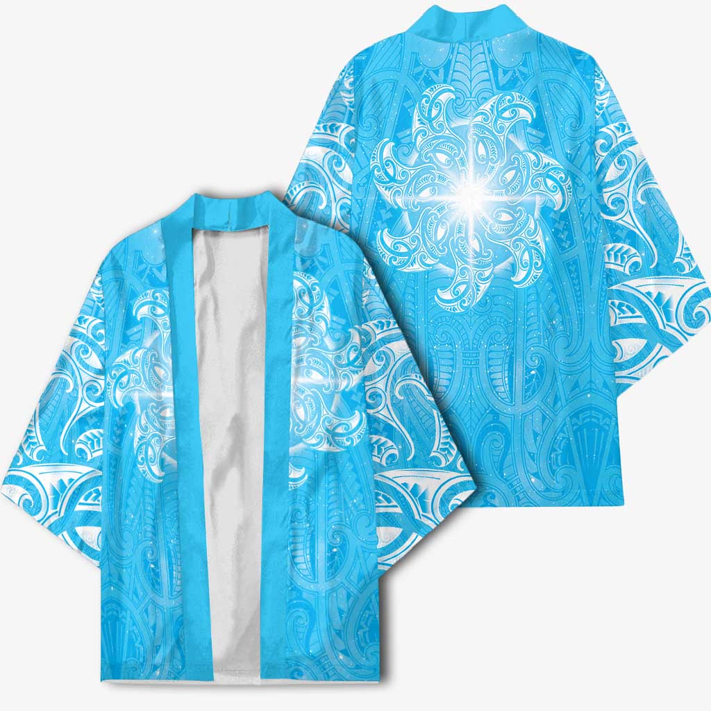 New Zealand Matariki Waiti Kimono Maori Moko Cyan Galaxy LT05 - Polynesian Pride