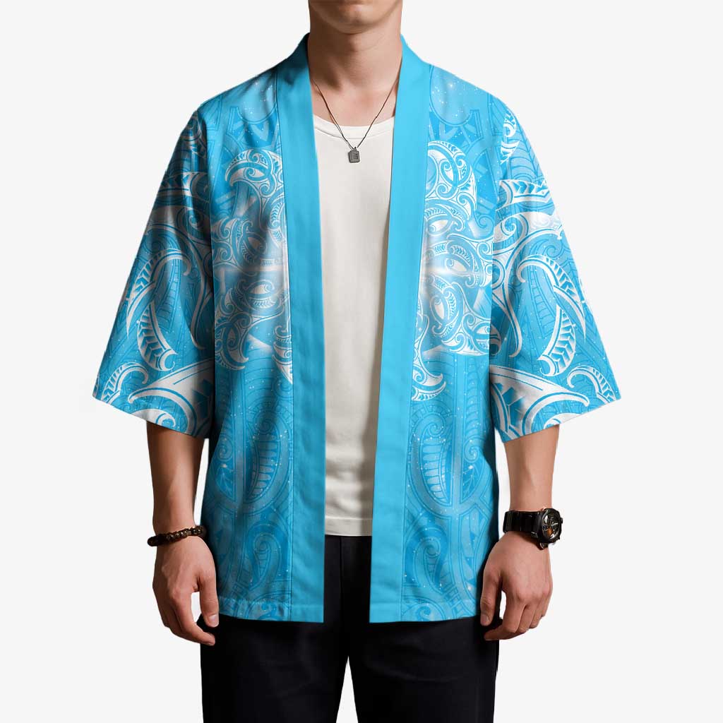 New Zealand Matariki Waiti Kimono Maori Moko Cyan Galaxy LT05 - Polynesian Pride