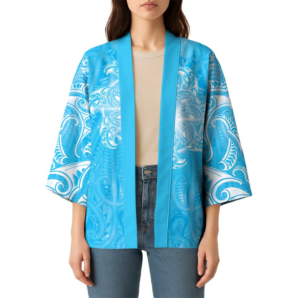 New Zealand Matariki Waiti Kimono Maori Moko Cyan Galaxy LT05 - Polynesian Pride