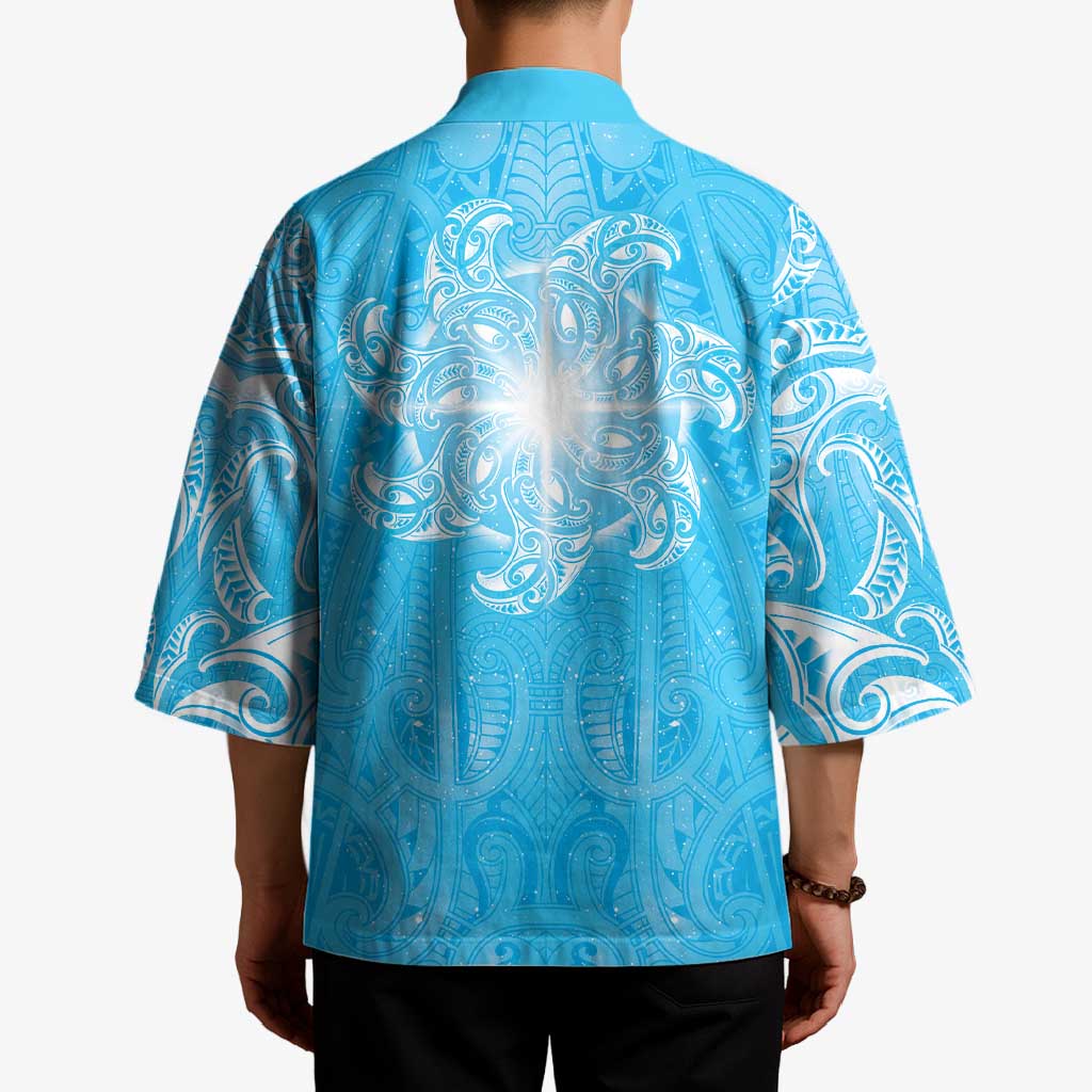 New Zealand Matariki Waiti Kimono Maori Moko Cyan Galaxy LT05 - Polynesian Pride