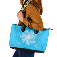 New Zealand Matariki Waiti Leather Tote Bag Maori Moko Cyan Galaxy LT05 Cyan - Polynesian Pride