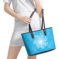 New Zealand Matariki Waiti Leather Tote Bag Maori Moko Cyan Galaxy LT05 - Polynesian Pride