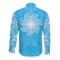 New Zealand Matariki Waiti Long Sleeve Button Shirt Maori Moko Cyan Galaxy LT05 - Polynesian Pride