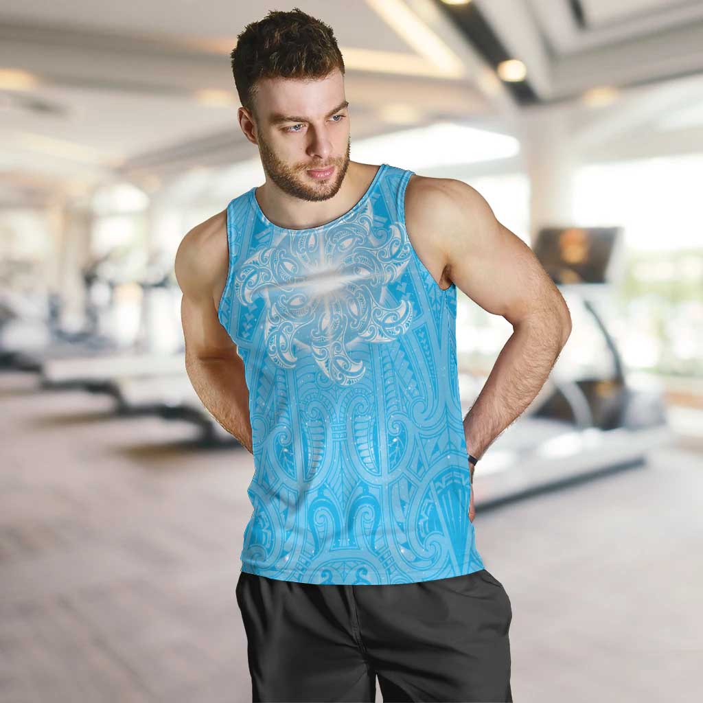 New Zealand Matariki Waiti Men Tank Top Maori Moko Cyan Galaxy LT05 Cyan - Polynesian Pride