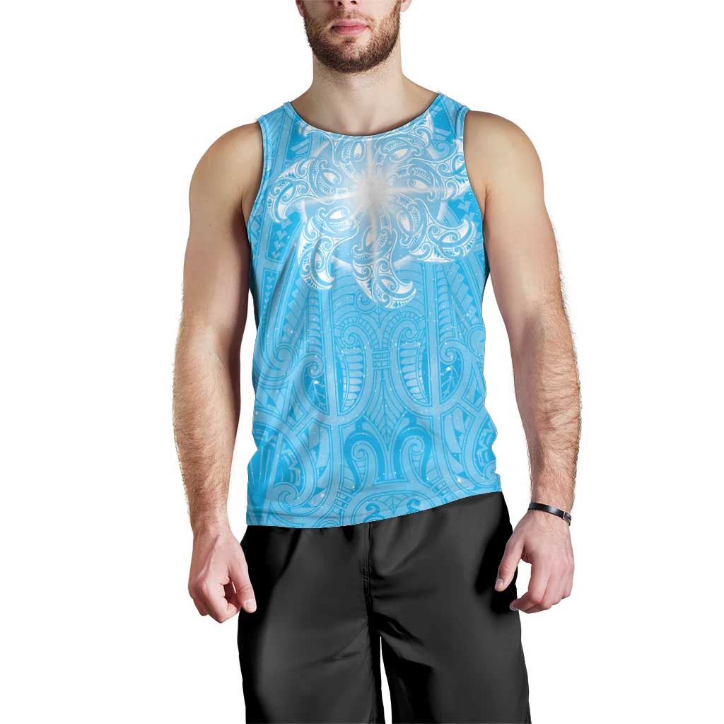 New Zealand Matariki Waiti Men Tank Top Maori Moko Cyan Galaxy LT05 - Polynesian Pride
