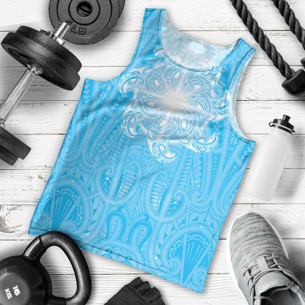 New Zealand Matariki Waiti Men Tank Top Maori Moko Cyan Galaxy LT05 - Polynesian Pride