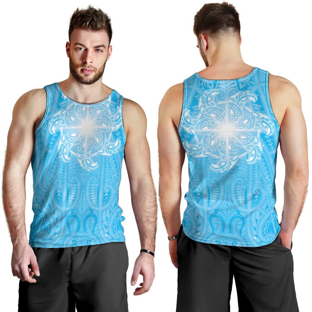 New Zealand Matariki Waiti Men Tank Top Maori Moko Cyan Galaxy LT05 - Polynesian Pride