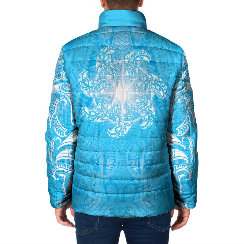 New Zealand Matariki Waiti Padded Jacket Maori Moko Cyan Galaxy LT05 - Polynesian Pride