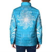 New Zealand Matariki Waiti Padded Jacket Maori Moko Cyan Galaxy LT05 - Polynesian Pride