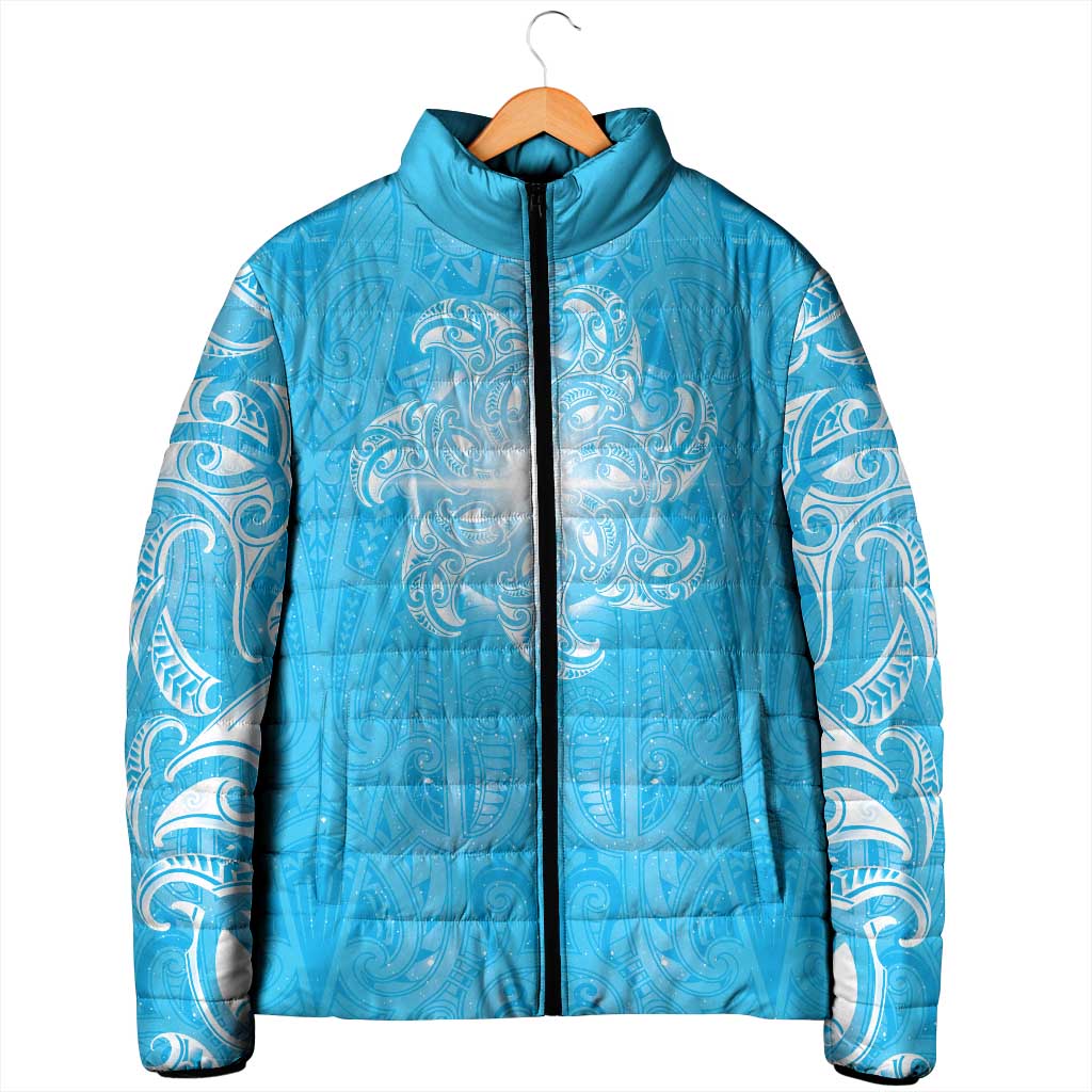 New Zealand Matariki Waiti Padded Jacket Maori Moko Cyan Galaxy LT05 - Polynesian Pride