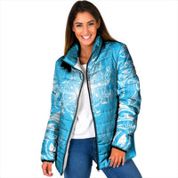 New Zealand Matariki Waiti Padded Jacket Maori Moko Cyan Galaxy LT05 Women Cyan - Polynesian Pride