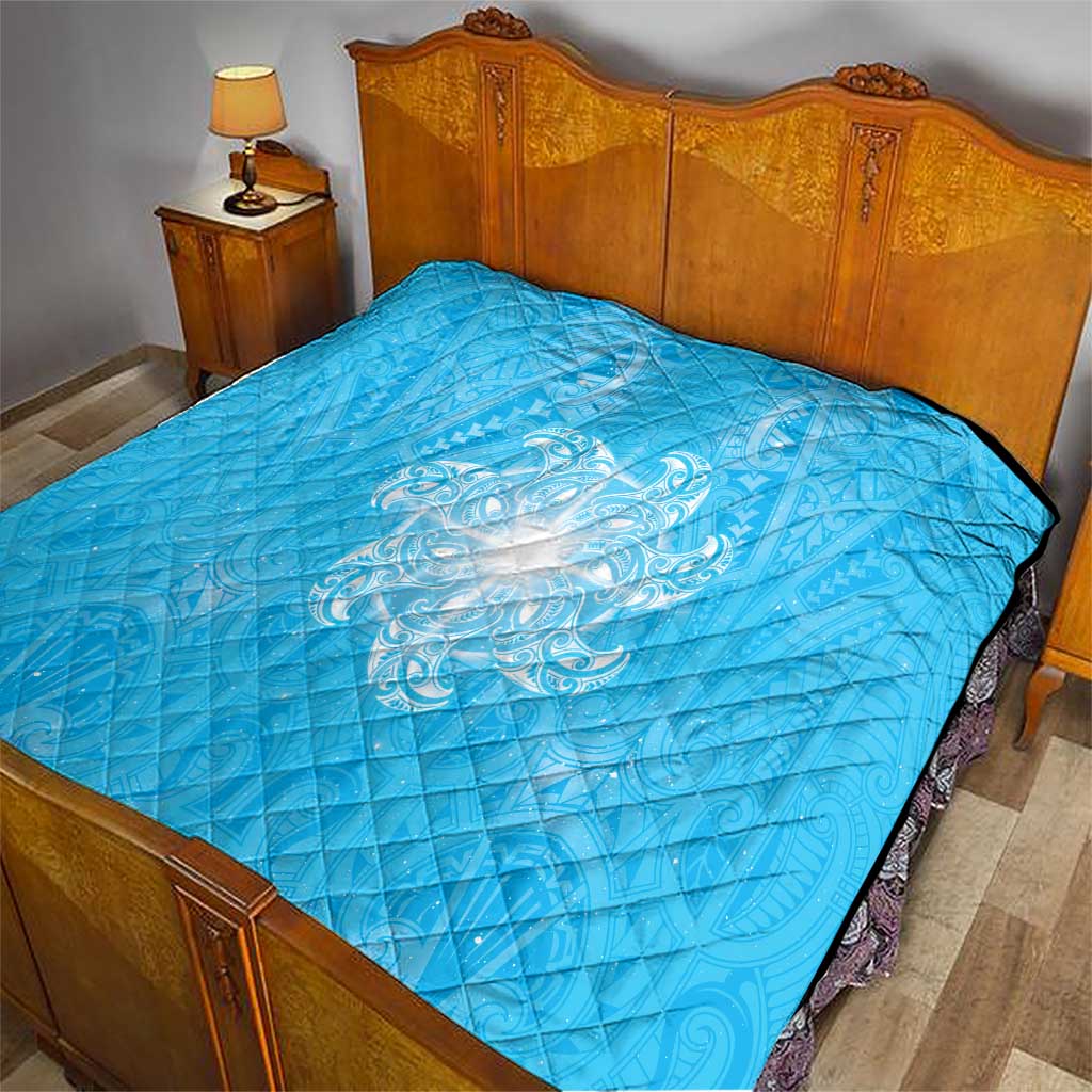 New Zealand Matariki Waiti Quilt Maori Moko Cyan Galaxy LT05 - Polynesian Pride