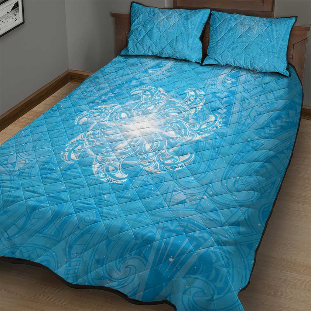 New Zealand Matariki Waiti Quilt Bed Set Maori Moko Cyan Galaxy LT05 - Polynesian Pride