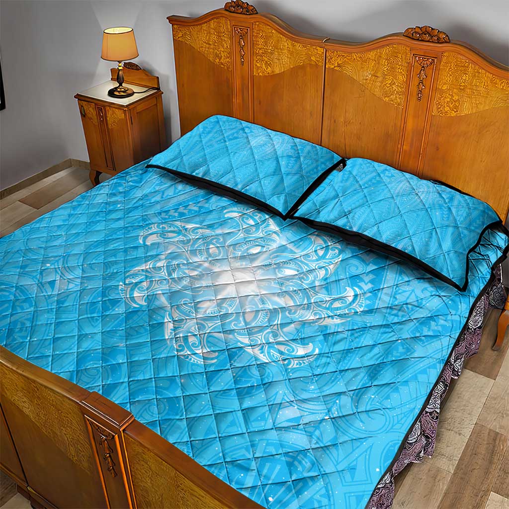 New Zealand Matariki Waiti Quilt Bed Set Maori Moko Cyan Galaxy LT05 - Polynesian Pride