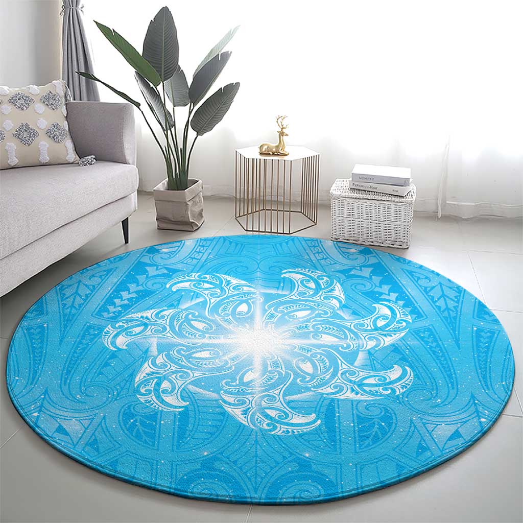 New Zealand Matariki Waiti Round Carpet Maori Moko Cyan Galaxy LT05 - Polynesian Pride