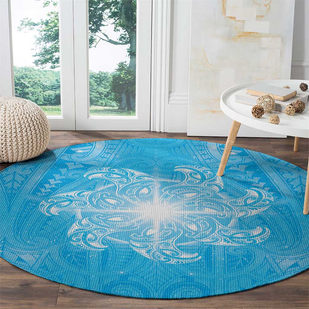 New Zealand Matariki Waiti Round Carpet Maori Moko Cyan Galaxy LT05 - Polynesian Pride