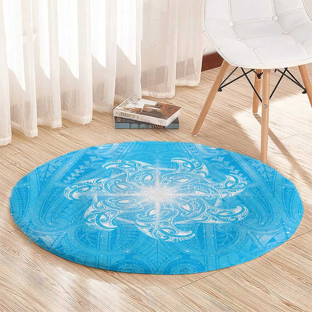 New Zealand Matariki Waiti Round Carpet Maori Moko Cyan Galaxy LT05 - Polynesian Pride