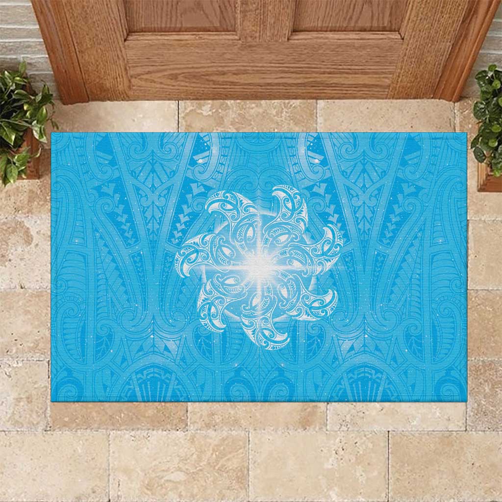 New Zealand Matariki Waiti Rubber Doormat Maori Moko Cyan Galaxy LT05 Cyan - Polynesian Pride