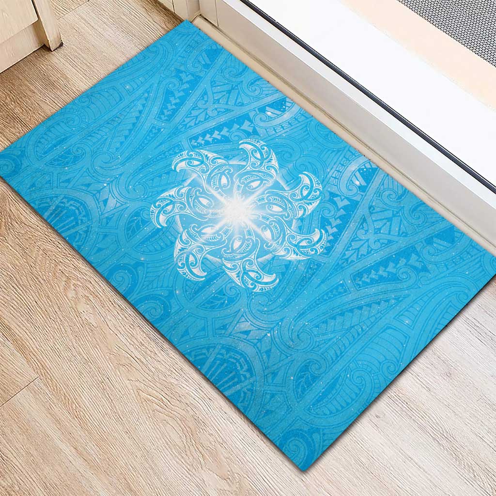 New Zealand Matariki Waiti Rubber Doormat Maori Moko Cyan Galaxy LT05 - Polynesian Pride
