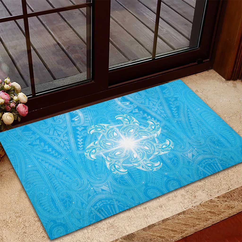 New Zealand Matariki Waiti Rubber Doormat Maori Moko Cyan Galaxy LT05 - Polynesian Pride