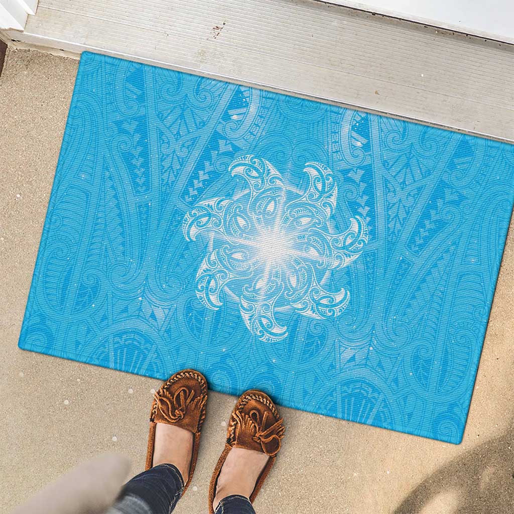 New Zealand Matariki Waiti Rubber Doormat Maori Moko Cyan Galaxy LT05 - Polynesian Pride
