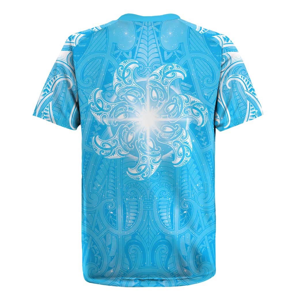 New Zealand Matariki Waiti Rugby Jersey Maori Moko Cyan Galaxy LT05 - Polynesian Pride