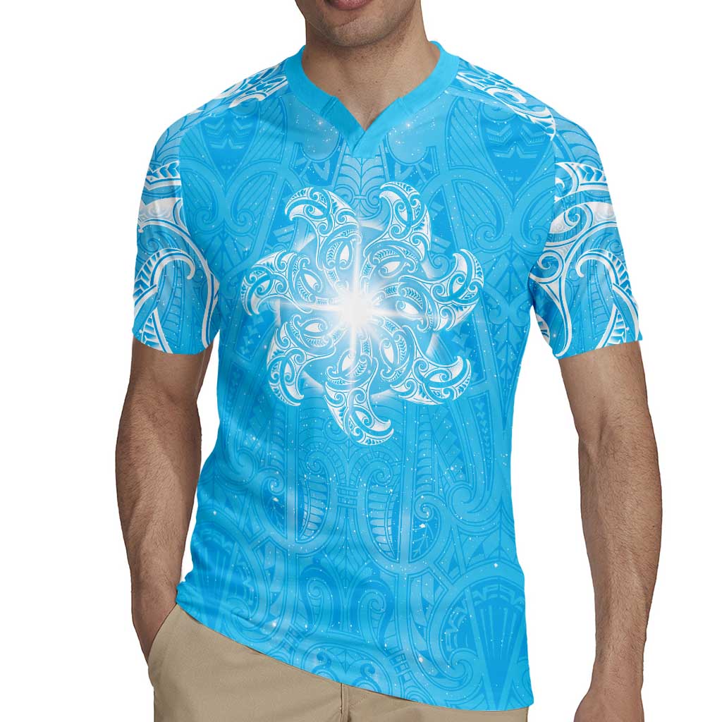 New Zealand Matariki Waiti Rugby Jersey Maori Moko Cyan Galaxy LT05 - Polynesian Pride