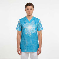 New Zealand Matariki Waiti Scrub Top Maori Moko Cyan Galaxy LT05 - Polynesian Pride