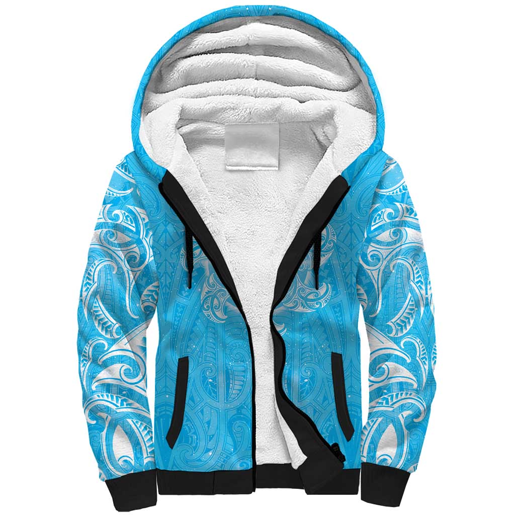 New Zealand Matariki Waiti Sherpa Hoodie Maori Moko Cyan Galaxy LT05 Unisex Cyan - Polynesian Pride