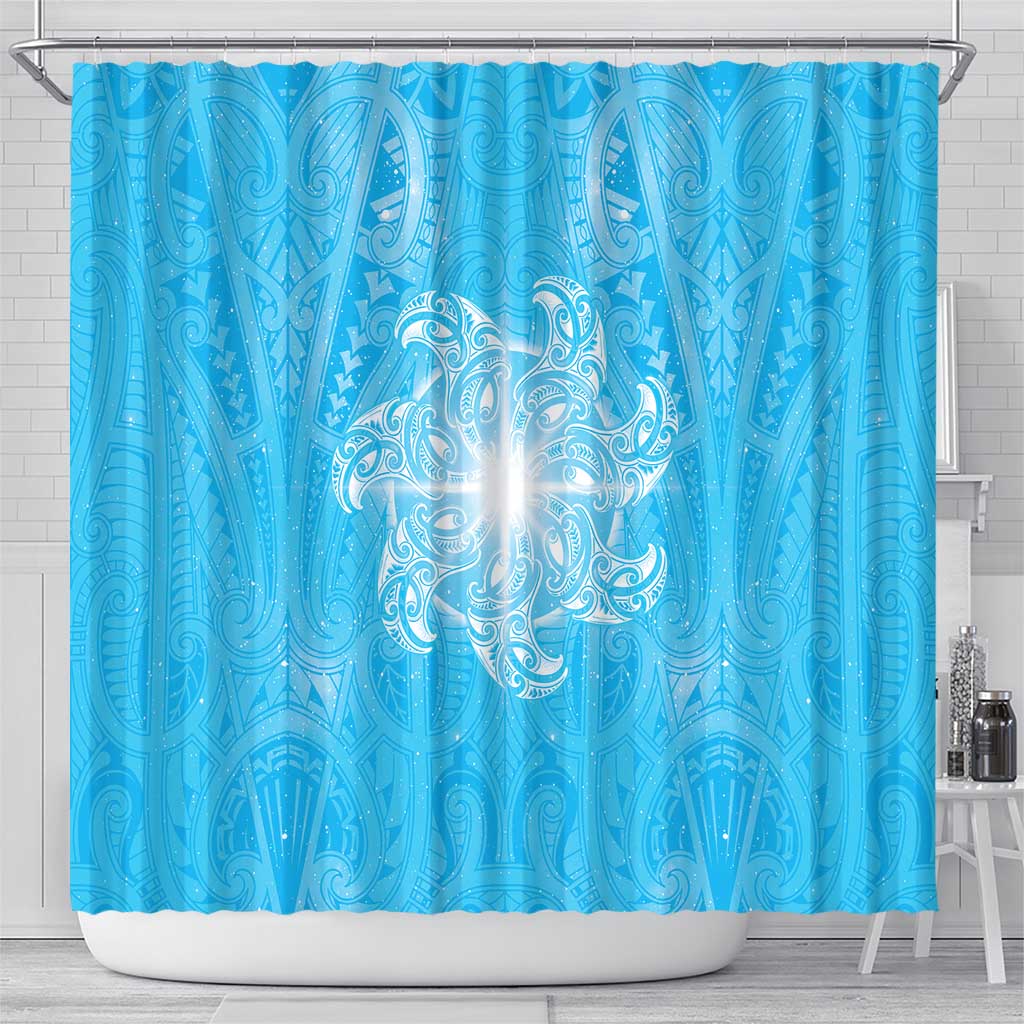 New Zealand Matariki Waiti Shower Curtain Maori Moko Cyan Galaxy LT05 - Polynesian Pride
