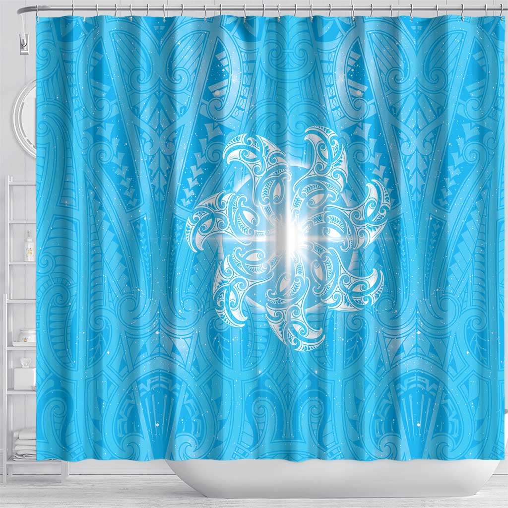 New Zealand Matariki Waiti Shower Curtain Maori Moko Cyan Galaxy LT05 - Polynesian Pride