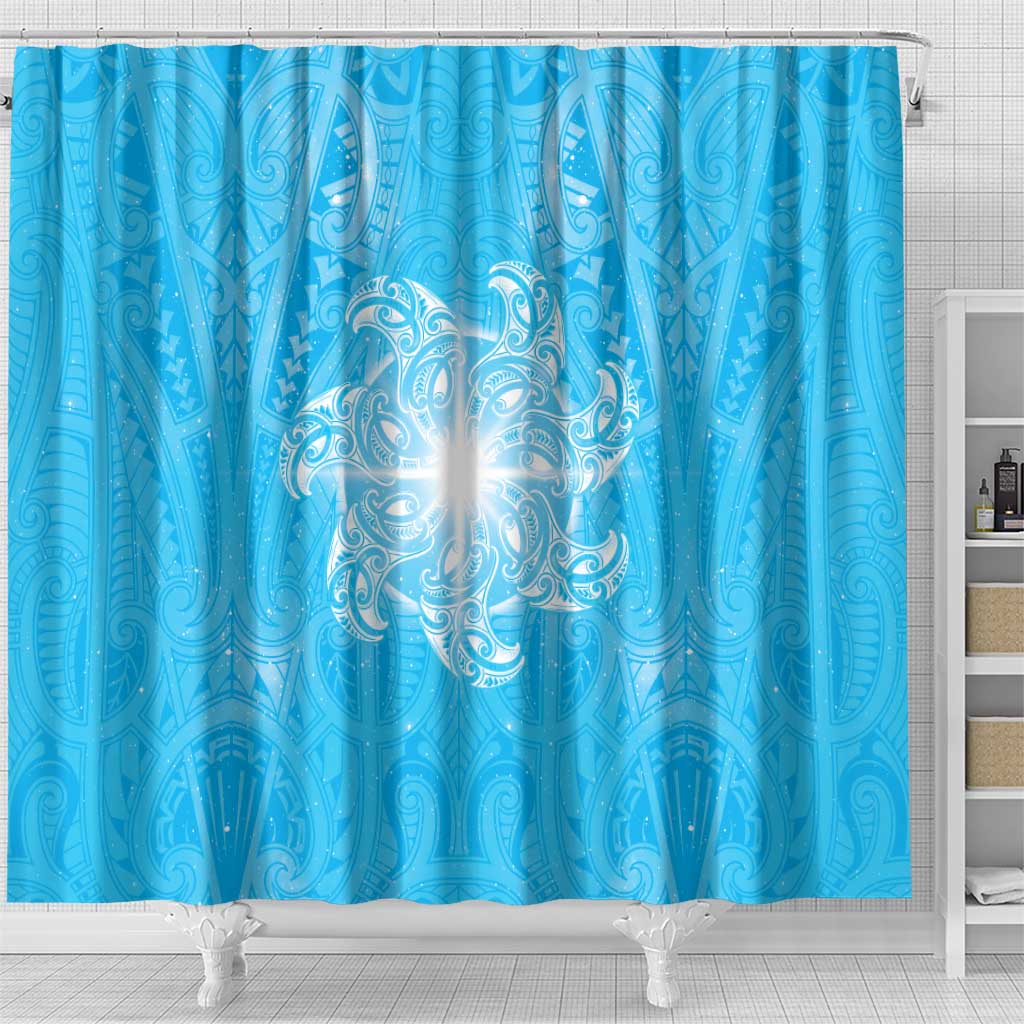 New Zealand Matariki Waiti Shower Curtain Maori Moko Cyan Galaxy LT05 - Polynesian Pride