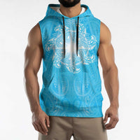 New Zealand Matariki Waiti Sleeveless Hoodie Maori Moko Cyan Galaxy LT05 - Polynesian Pride